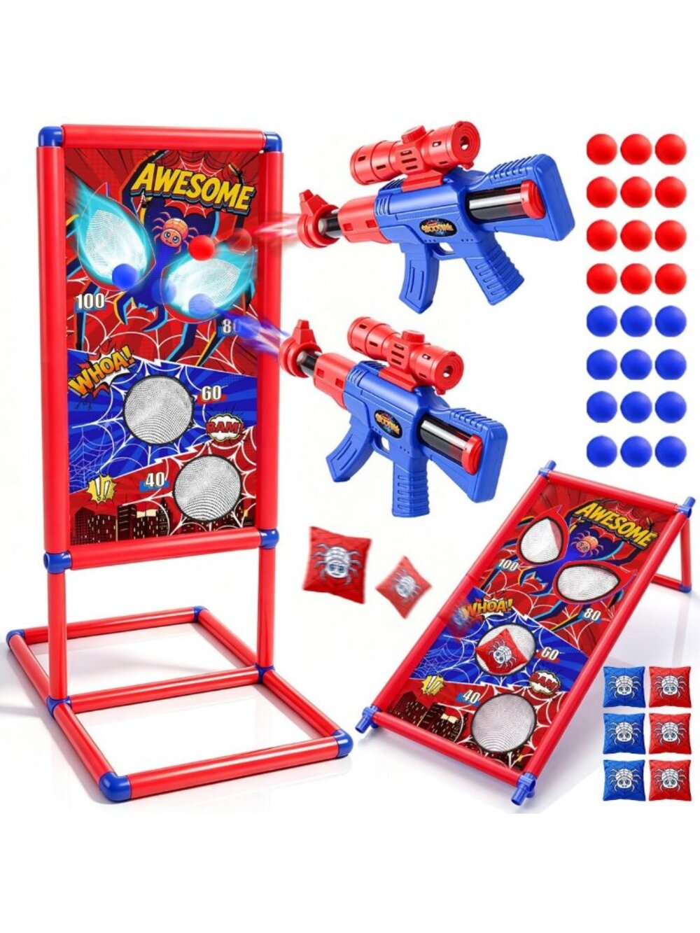 2-in-1 Indoor Outdoor Shooting Toy Set with Foam Balls & Pump Guns for Kids 3-12